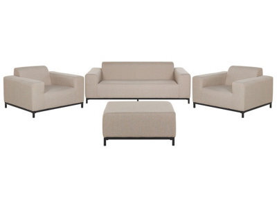 Beliani Beige Fabric 5-Seater Outdoor Sofa Set With Ottoman, L186 X D84 X H68Cm - image 1