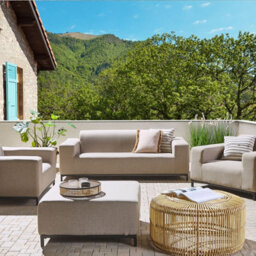 Beliani Beige Fabric 5-Seater Outdoor Sofa Set With Ottoman, L186 X D84 X H68Cm - thumbnail 2