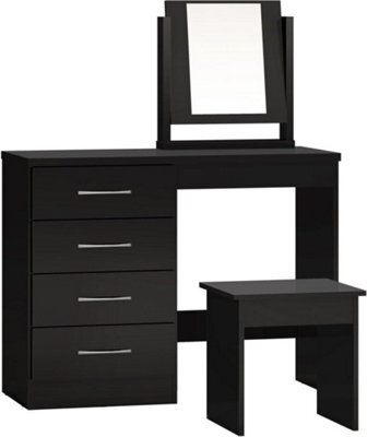 Seconique Nevada 4 Drawer Dressing Table Set Mirror Stool In Black Gloss Finish - image 1