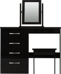 Seconique Nevada 4 Drawer Dressing Table Set Mirror Stool In Black Gloss Finish - thumbnail 4