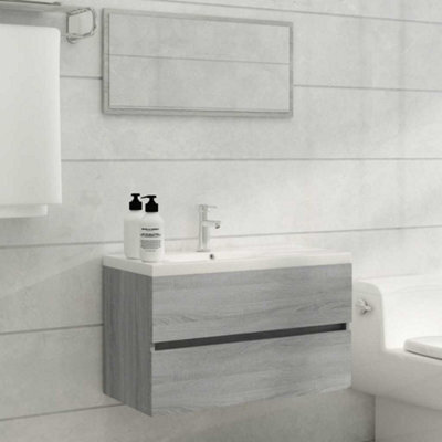 Walplus 2 Piece Bathroom Furniture Set Grey Sonoma Engineered Wood - image 1