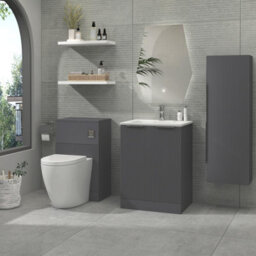 Royal Bathrooms Evora 600mm Graphite Grey Fluted Floor Standing Bathroom Vanity Unit 2 Door Cabinet Storage With Stone Basin Sink - 1 Tap Hole - thumbnail 2