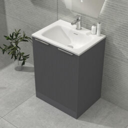 Royal Bathrooms Evora 600mm Graphite Grey Fluted Floor Standing Bathroom Vanity Unit 2 Door Cabinet Storage With Stone Basin Sink - 1 Tap Hole - thumbnail 4