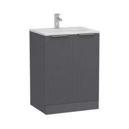 Royal Bathrooms Evora 600mm Graphite Grey Fluted Floor Standing Bathroom Vanity Unit 2 Door Cabinet Storage With Stone Basin Sink - 1 Tap Hole - thumbnail 6