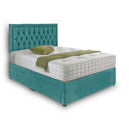 Dining Tables Lisbon Matching Headboard Divan Set, 2 Drawer On Same Side With Sprung 1500 Comfort Mattress - Plush Velvet Duck Egg - Double - thumbnail 4