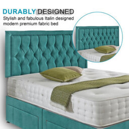 Dining Tables Lisbon Matching Headboard Divan Set, 2 Drawer On Same Side With Sprung 1500 Comfort Mattress - Plush Velvet Duck Egg - Double - thumbnail 3