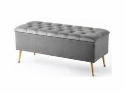 90Cm Amara Chesterfield Ottoman Storage Bench - Plush Velvet Shoes Bench - Grey Upholstery Footstool Storage With Legs - thumbnail 1