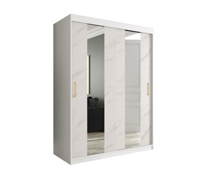 Arte Modern White Geneva Sliding Door Wardrobe W1500mm H2000mm D620mm - Mirrored Doors, Gold Handles, Efficient Storage - image 1