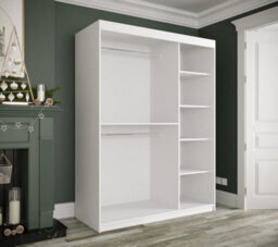 Arte Modern White Geneva Sliding Door Wardrobe W1500mm H2000mm D620mm - Mirrored Doors, Gold Handles, Efficient Storage - thumbnail 3