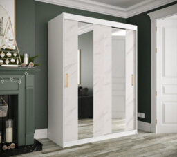 Arte Modern White Geneva Sliding Door Wardrobe W1500mm H2000mm D620mm - Mirrored Doors, Gold Handles, Efficient Storage - thumbnail 2