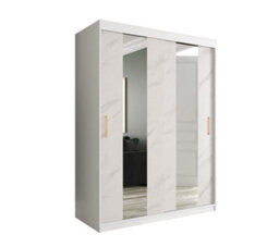Arte Modern White Geneva Sliding Door Wardrobe W1500mm H2000mm D620mm - Mirrored Doors, Gold Handles, Efficient Storage - thumbnail 1