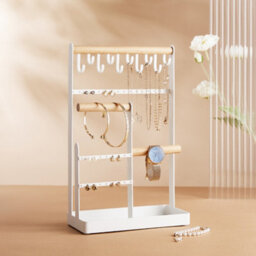 Thehotsale 4 Tier Earring Organiser Necklace Holder Jewelery Display Stand Holder With Metal Storage Tray In White