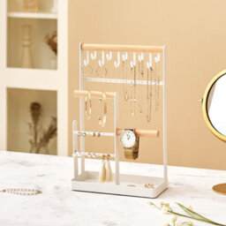 Thehotsale 4 Tier Earring Organiser Necklace Holder Jewelery Display Stand Holder With Metal Storage Tray In White - thumbnail 2