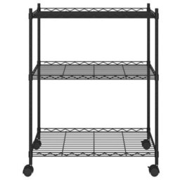 Berkfield 3-Tier Storage Rack With Wheels 60X35X81 Cm Black 150 Kg - thumbnail 3