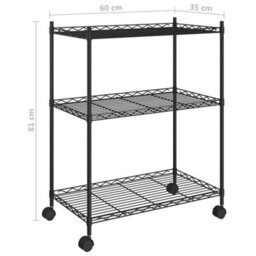 Berkfield 3-Tier Storage Rack With Wheels 60X35X81 Cm Black 150 Kg - thumbnail 7