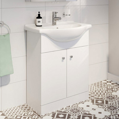 Affine 655mm Vanity Unit & Basin Set Freestanding Bathroom Sink Single Tap Hole Floor Standing Matt White - image 1