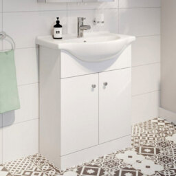 Affine 655mm Vanity Unit & Basin Set Freestanding Bathroom Sink Single Tap Hole Floor Standing Matt White - thumbnail 1