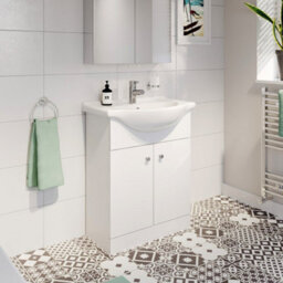 Affine 655mm Vanity Unit & Basin Set Freestanding Bathroom Sink Single Tap Hole Floor Standing Matt White - thumbnail 2