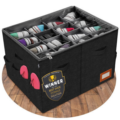 Shoe Storage Box Durable Organiser With Zip Clear Cover Holds 16 Pairs - image 1
