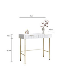 CARME Home Maya White Dressing Table - Drawers With Ribbed Front Finish And Grey Velvet Lining. - thumbnail 3
