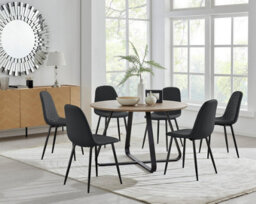Furniturebox Uk Santorini Brown Round Round Dining Table And 6 Black Corona Black Leg Chairs - thumbnail 1