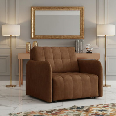 Viva Grand I Upholstered Sofa Bed With Storage Pocket Wavy Spring Wooden Legs Living Room 85X95X98Cm Brown - image 1