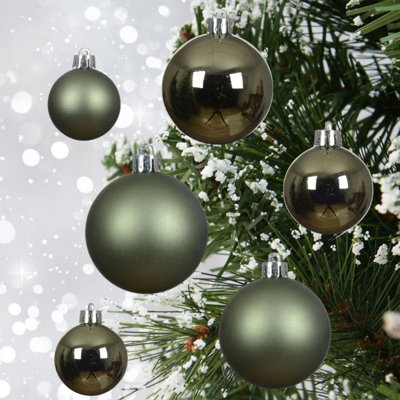 Decoris 30 Rosemary Green Christmas Tree Baubles Shatterproof Hanging Decoration 4Cm 5Cm 6Cm - image 1