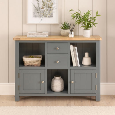 The Furniture Market Marbury Slate Grey Painted Low Open Display Shelf Unit Bookcase - image 1