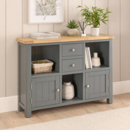 The Furniture Market Marbury Slate Grey Painted Low Open Display Shelf Unit Bookcase - thumbnail 2