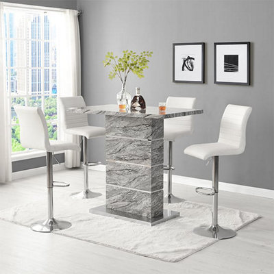 Furniture in Fashion Parini Melange Marble Effect Bar Table 4 Ripple White Stools - image 1