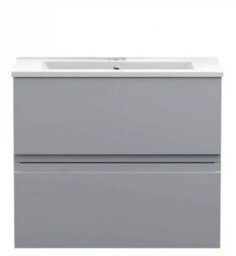 D Pro T Bathrooms 800mm Vanity Unit Gloss Light Grey Wall Hung Bathroom Cabinet With Soft Close Storage & Ceramic Basin