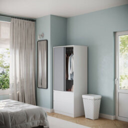 Urbn-Living Urbnliving 2 Sliding Doors Wardrobe 2 Drawer Bedroom Clothes Hanging Rail White Carcass With Grey Doors Storage Cupboard - thumbnail 2