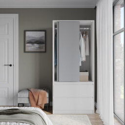Urbn-Living Urbnliving 2 Sliding Doors Wardrobe 2 Drawer Bedroom Clothes Hanging Rail White Carcass With Grey Doors Storage Cupboard - thumbnail 3