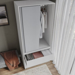 Urbn-Living Urbnliving 2 Sliding Doors Wardrobe 2 Drawer Bedroom Clothes Hanging Rail White Carcass With Grey Doors Storage Cupboard - thumbnail 4