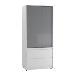 Urbn-Living Urbnliving 2 Sliding Doors Wardrobe 2 Drawer Bedroom Clothes Hanging Rail White Carcass With Grey Doors Storage Cupboard - thumbnail 5