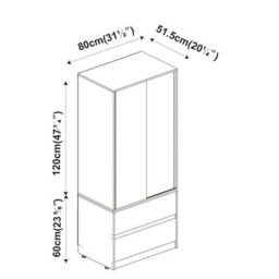 Urbn-Living Urbnliving 2 Sliding Doors Wardrobe 2 Drawer Bedroom Clothes Hanging Rail White Carcass With Grey Doors Storage Cupboard - thumbnail 7