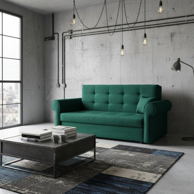 Viva Iii Sofa Bed With Sleeping Function And Storage Polyurethane Foam Wave Spring Metal Legs 168X85X98Cm Green - image 1