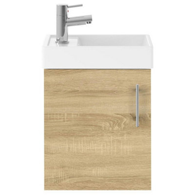 Nuie Vault 400mm Wall-Hung Cloakroom Vanity Unit & Vitreous China Basin - Light Wood, Soft-Close
