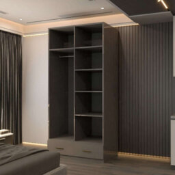 Sliding Wardrobes 4 u LTD Modern High Gloss Hinged Wardrobe With Mirror - 2, 3 Or 4 Doors And Built-In Drawers (Grey,90Cm) - thumbnail 3