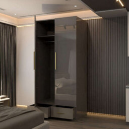 Sliding Wardrobes 4 u LTD Modern High Gloss Hinged Wardrobe With Mirror - 2, 3 Or 4 Doors And Built-In Drawers (Grey,90Cm) - thumbnail 2