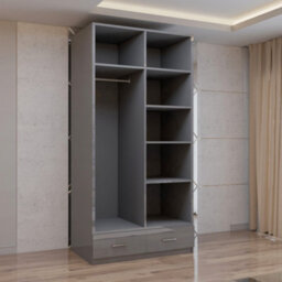 Sliding Wardrobes 4 u LTD Modern High Gloss Hinged Wardrobe With Mirror - 2, 3 Or 4 Doors And Built-In Drawers (Grey,90Cm) - thumbnail 4