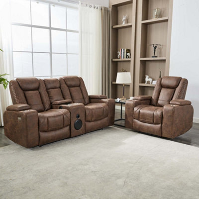 More4Homes Ashton 1+2 Seater Fabric Auto Recliner Sofa Set Brown - image 1