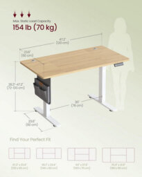 LEDREM Electric Standing Desk, Height Adjustable Desk, 120 X 60 Cm, 4 Memory Heights, Usb-C Port, Storage Pocket, For Home Office - thumbnail 2