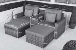 Giardino Havana 2 Seat Modular Sofa Rattan Garden Balcony Furniture Set Outdoor Drinks Cooler Table & 2 Ottomans - Brown - thumbnail 6