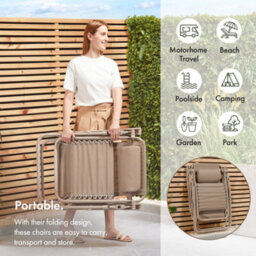 Vonhaus Zero Gravity Chairs Set Of 2, Taupe Reclining Sun Loungers For Garden, Textilene Folding Garden Chairs, Removable Headrest - thumbnail 4