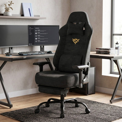 LEDREM Ergonomic Gaming Chair With Footrest And 4D Armrests, Suede Fabric, 72 X 72 X (125-135) Cm - image 1