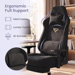 LEDREM Ergonomic Gaming Chair With Footrest And 4D Armrests, Suede Fabric, 72 X 72 X (125-135) Cm - thumbnail 9