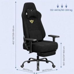 LEDREM Ergonomic Gaming Chair With Footrest And 4D Armrests, Suede Fabric, 72 X 72 X (125-135) Cm - thumbnail 4
