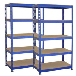 MonsterShop 2 X Blue Racking Bay Unit 5 Tier Heavy Duty Steel Metal 150Kg Capacity Per Shelf Garage Shelves Storage - thumbnail 1