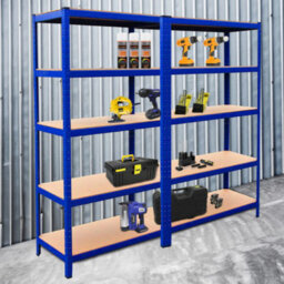 MonsterShop 2 X Blue Racking Bay Unit 5 Tier Heavy Duty Steel Metal 150Kg Capacity Per Shelf Garage Shelves Storage - thumbnail 4